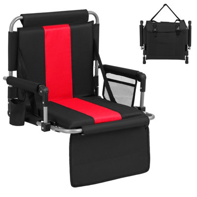 Costway Foldable Stadium Seat 54 Cm Wide Bleacher Chairs With Padded Cushions-Red & Black from B&Q