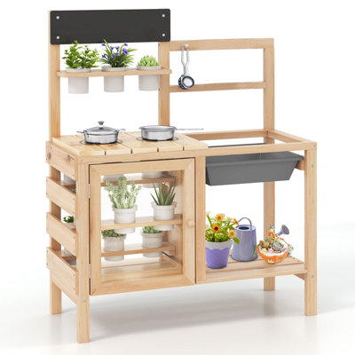 B&Q -  Mud Kitchen For Kids Outdoor Patio Wooden Pretend Play Kitchen W/ Sink
