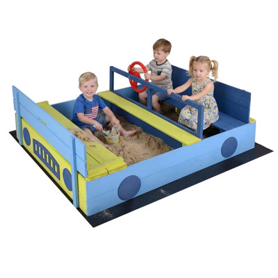 Costway Kids Sandbox 118 X 100Cm Wooden Sand Pit With Bench Seats & Folding Lid-Blue from B&Q