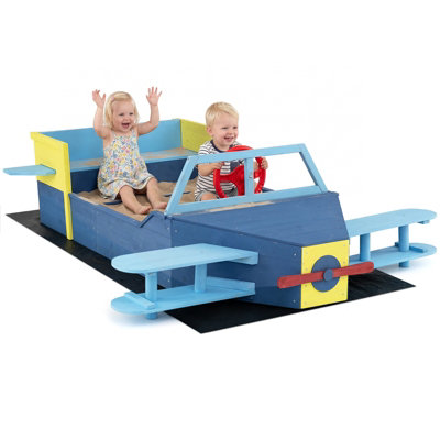 Costway Wooden Kids Sandbox Glider-Shape Outdoor Sand Box With Bench Seat Propeller Sand Pit from B&Q