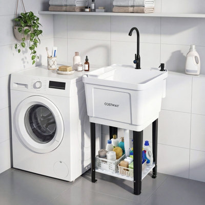 Costway Freestanding Single Bowl Utility Sink 55L Drain Laundry Tub With Faucet from B&Q