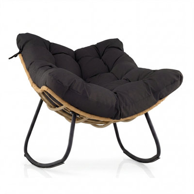 Costway Outdoor Papasan Rocking Chair Oversized Pe Wicker Patio Egg Chair With Thick Cushion-Black from B&Q