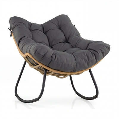 Costway Outdoor Papasan Rocking Chair Oversized Pe Wicker Patio Egg Chair With Thick Cushion-Grey from B&Q