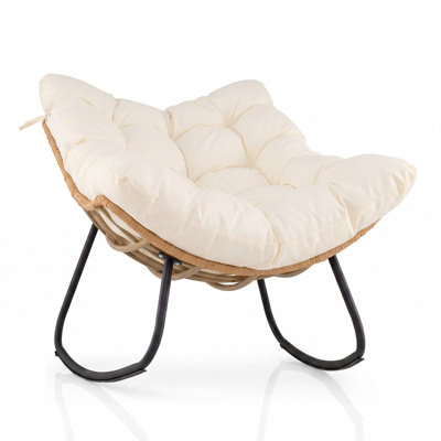 Costway Outdoor Papasan Rocking Chair Oversized Pe Wicker Patio Egg Chair With Thick Cushion-White from B&Q