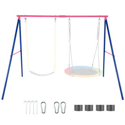 Costway A-Frame Swing Stand For 2 Swings 250 Kg Heavy Duty Metal Swing Set W/ Ground Stakes-Pink from B&Q