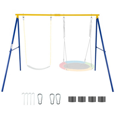 Costway A-Frame Swing Stand For 2 Swings 250 Kg Heavy Duty Metal Swing Set W/ Ground Stakes-Yellow from B&Q