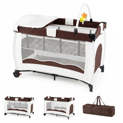 B&Q -  4 In 1 Pack And Play Foldable & Portable Baby Playard With Diaper Changing Table & 3 Hanging Toys