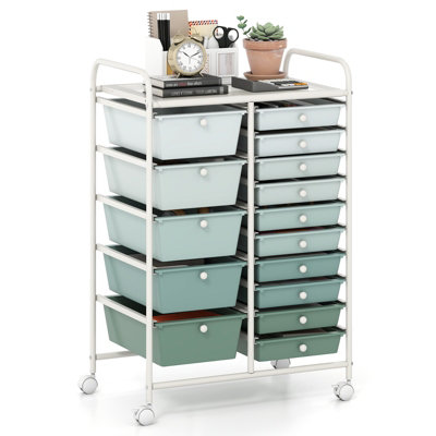Costway 15-Drawer Storage Trolley Mobile Organiser Shelving Unit Utility Cart