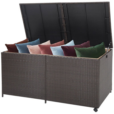 B&Q -  660L Outdoor Storage Box Wicker Patio Deck Box With Waterproof Zippered Liner