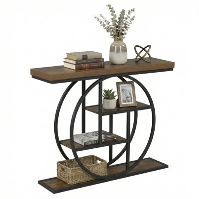 B&Q -  4-Tier Console Table Entryway Table Narrow Wooden Sofa Table With Circle Base