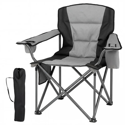 Gainoom Oversized Grey Camping Chair Portable Folding Chair Outdoor Padded Chair W/ Cup Holder & Carrying Bag