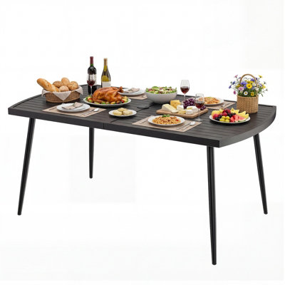 Gainoom 160X90Cm Patio Dining Table Rectangle Metal Slat Table Outdoor Heavy-Duty Bistro Furniture W/ 4Cm Umbrella Hole from B&Q