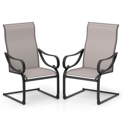 Costway Patio C-Spring Dining Chairs Set Of 2 Sling High-Back Chairs-Grey