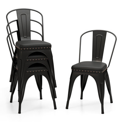 Costway Metal Dining Chair Set Of 4 Indoor Stackable Kitchen Chairs-Black Grey