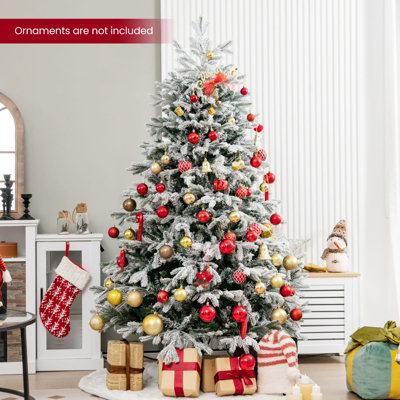 Costway 6 Ft Pre-Lit Artificial Christmas Tree Snow-Flocked Xmas Tree