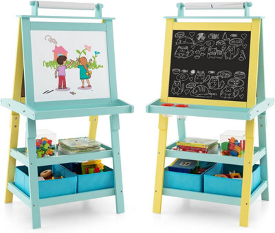 Costway 3 In 1 Kids Art Easel Double-Sided Storage Easel W/ Whiteboard Chalkboard