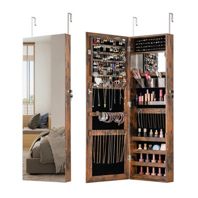 Costway 110 X 37Cm Jewelry Mirror Cabinet Wall/door Mounted Jewelry Armoire Organizer
