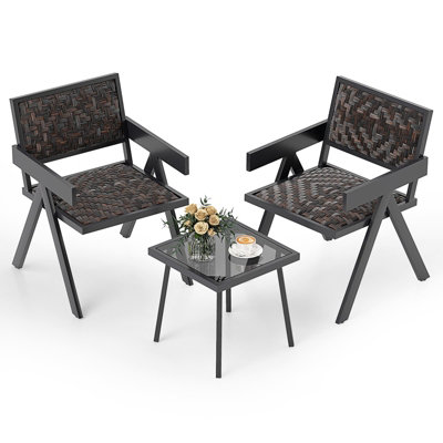 Costway 3 Pieces Patio Pe Wicker Bistro Set Outdoor Conversation Furniture Set