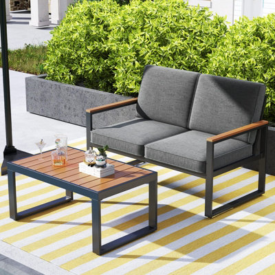 Costway 2 Piece Patio Aluminum Conversation Furniture Set Outdoor Loveseat W/ Coffee Table