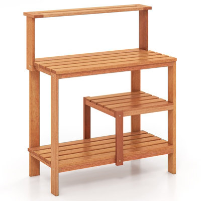 Costway Garden Potting Bench Table With Open Shelves Patio Horticulture Work Bench