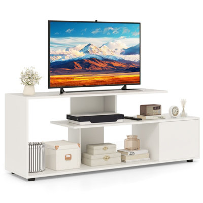 Costway Tv Stand For 55" Tvs 3-Tier Asymmetrical Media Console Table W/ Storage, White