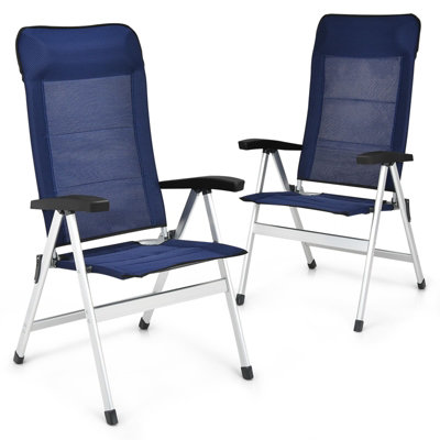 Costway 2-Piece Patio Folding Chairs Garden Portable Chaise Lounge Chair-Navy
