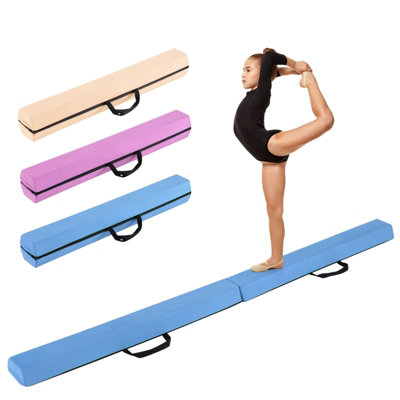 Costway 210 Cm Folding Balance Beam Foam Floor Gymnastic Beam-Blue