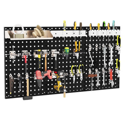 Costway Wall-Mounted Pegboard Kit Pegboard Tool Organizing Kit-Black
