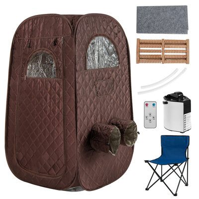Costway Portable Steam Sauna Tent 1 Or 2 People Sauna Tent Foldable Chair-Coffee