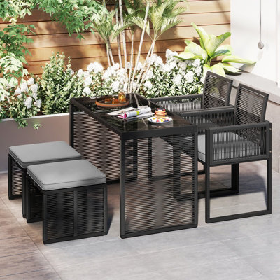 Costway 5 Pieces Patio Dining Set Outdoor Rattan Chairs With Table & Ottomans