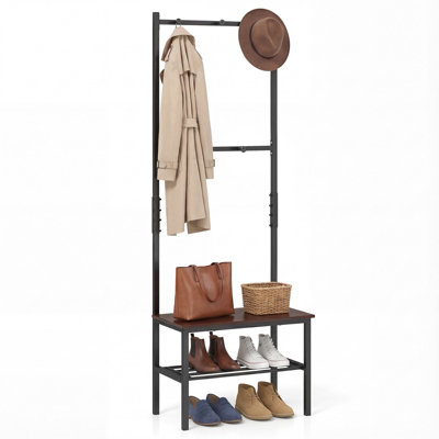B&Q -  3-In-1 Hall Tree Freestanding Entryway Bench Industrial Hallway Organizer Coat And Shoe Rack