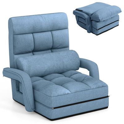 B&Q -  Folding Lazy Sofa Chair Blue Chaise Lounge Chair W/ 6-Level Adjustable Backrest
