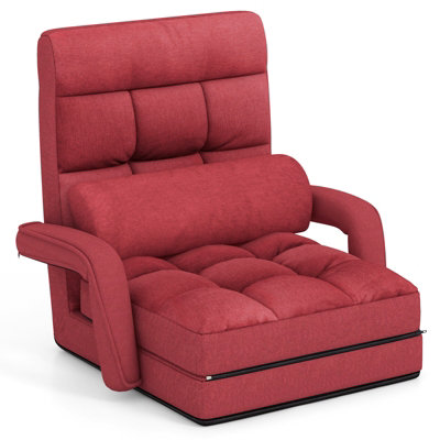 B&Q -  Folding Lazy Sofa Chair Red Chaise Lounge Chair W/ 6-Level Adjustable Backrest