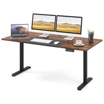 B&Q -  Electric Standing Desk Height Adjustable Desk Ergonomic Sit Stand Desk With Memory Heights & Anti-Collision Design Brown