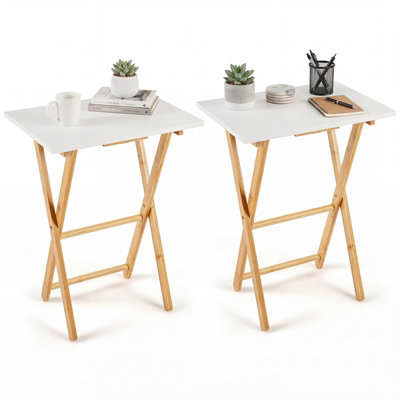 B&Q -  Folding Tv Tray Tables Set Of 2 Bamboo Snack Table Portable Indoor Sofa Side Table For Eating At Couch