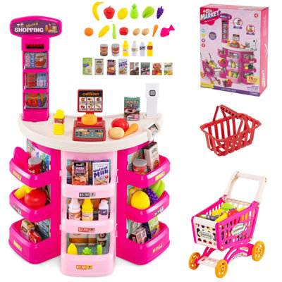 Costway Unisex Pink Supermarket Playset 76Pcs Play Grocery Shop With Shopping Cart In Size 3 - Image 2
