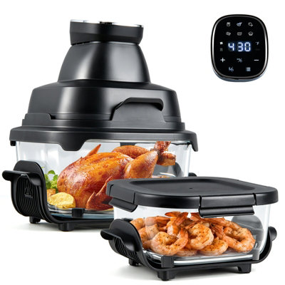 Costway 6-In-1 Portable Glass Air Fryer Air Fry & Bake 4L & 1.7L Dual Glass Containers With Lids 1500W