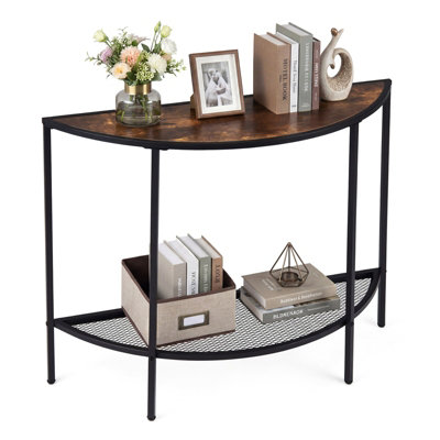 B&Q -  Half Moon Console Table 2-Tier Narrow Entryway Table With Storage Shelf