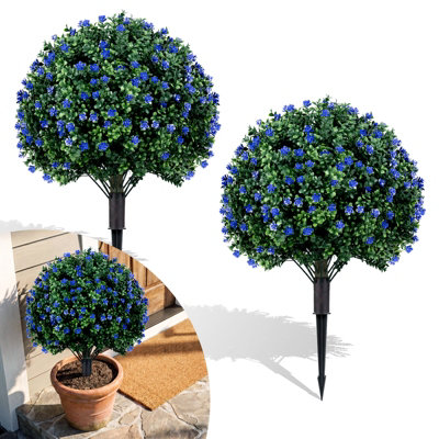B&Q -  2 Pack Artificial Camellia Boxwood Topiary Ball Trees 70 Cm Faux Floral Shrubs