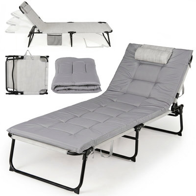 B&Q -  Folding Sun Lounger Foldable Beach Sun Lounger W/ 4-Position Adjustable Backrest