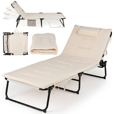 B&Q -  Folding Sun Lounger Foldable Beach Sun Lounger W/ 4-Position Adjustable Backrest