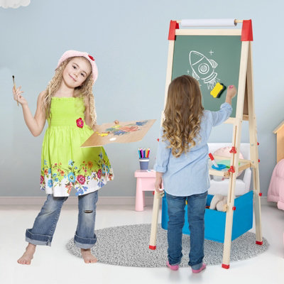 Costway Unisex Blue Height Adjustable Kid's Wooden Easel Magnetic Double Sided Easel Whiteboard In Size 1 - Image 2