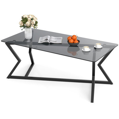 B&Q -  Glass Coffee Table Rectangle Center Table With Tempered Glass Top