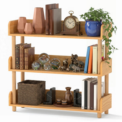 Costway 3-Tier Wooden Bookshelf Modern Bookcase With Sturdy Pine Wood Posts
