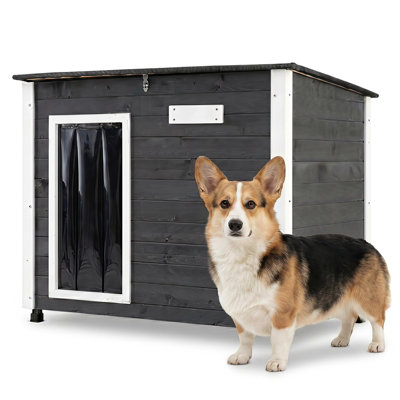 B&Q -  Wooden Dog House Outdoor Large Dog Kennel Weatherproof With Natural Spruce Wood Frame