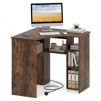 B&Q -  Corner Desk Triangle Computer Desk With Storage Shelves