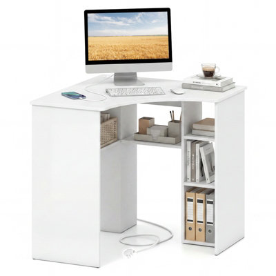 B&Q -  Corner Desk Triangle Computer Desk With Storage Shelves
