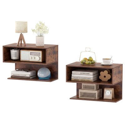 B&Q -  Floating Nightstand Set Of 2 Wall Mounted Bedside Table With Storage Shelves