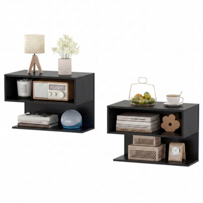 B&Q -  Floating Nightstand Set Of 2 Wall Mounted Bedside Table With Storage Shelves