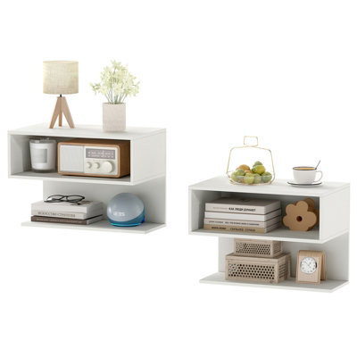 B&Q -  Floating Nightstand Set Of 2 Wall Mounted Bedside Table With Storage Shelves